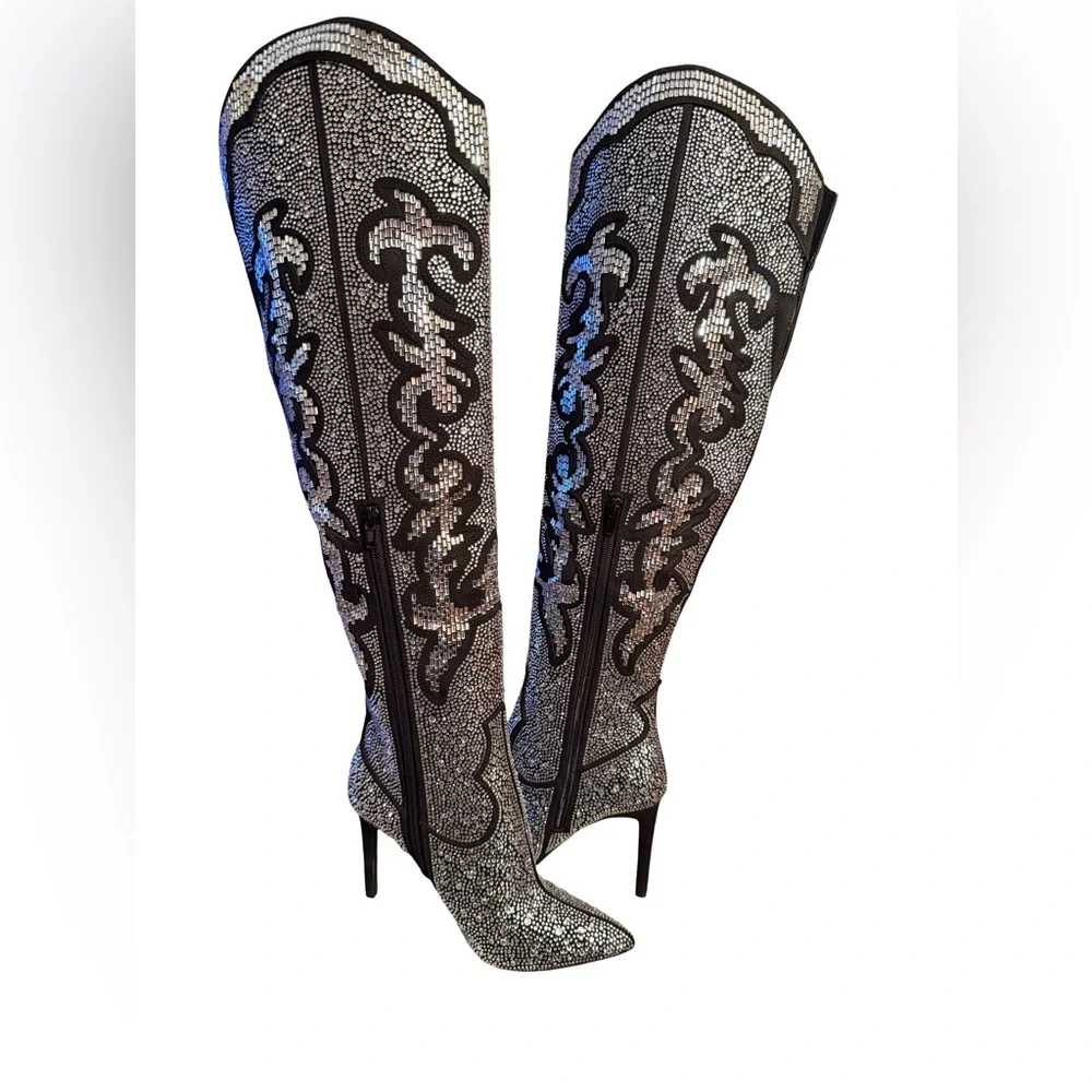 INC International Concepts NWT Sz 6.5 Black Rhinestone Embellished Boots (SH150) - Picture 5 of 15